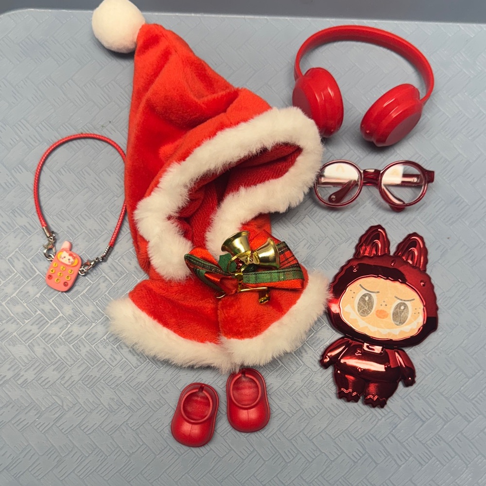 Festive Red Santa Costume Set for Labubu